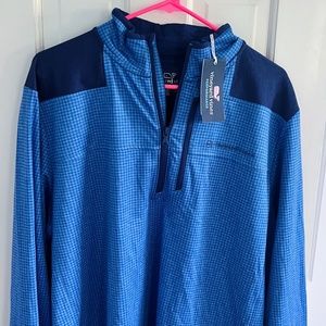 Vineyard Vines, Blue Houndstooth Quarter Zip, 'The Ship Shirt', Size X-Large